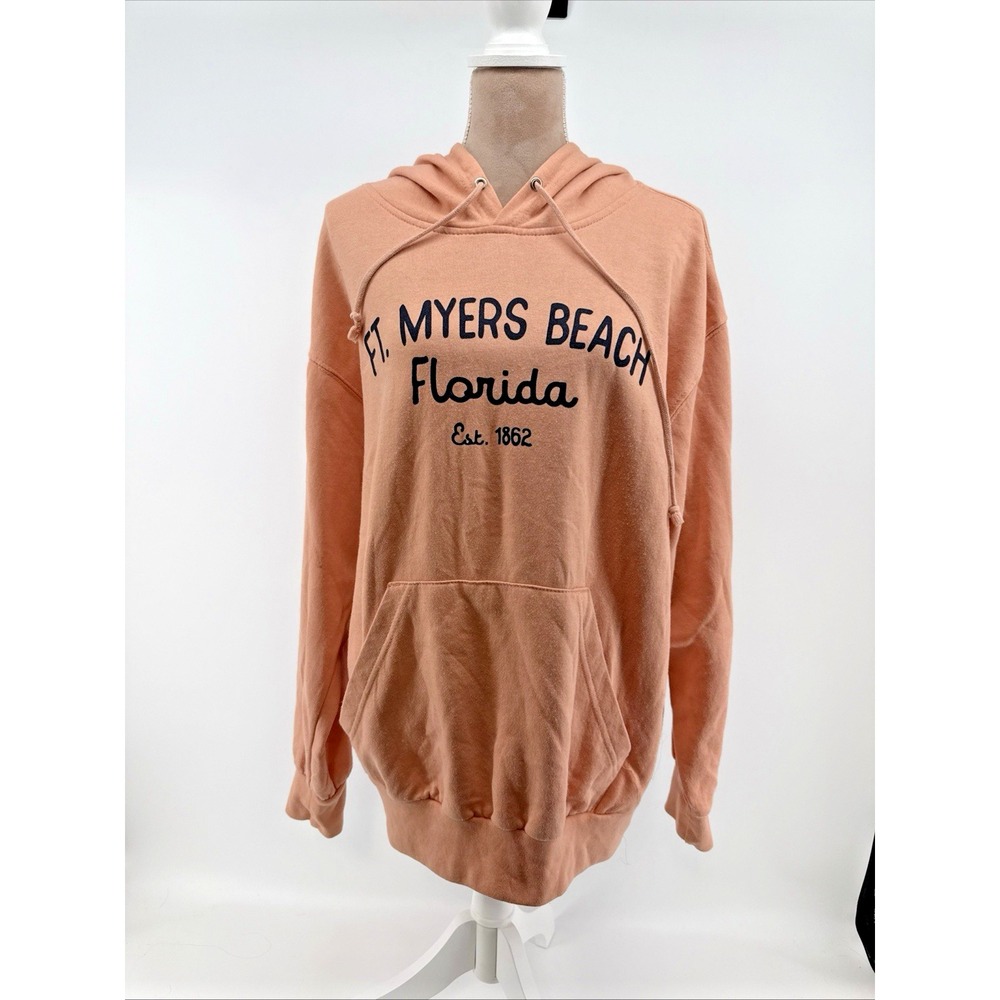 Fort Myers Beach Florida Size L Hoodie Peach Long Sleeve